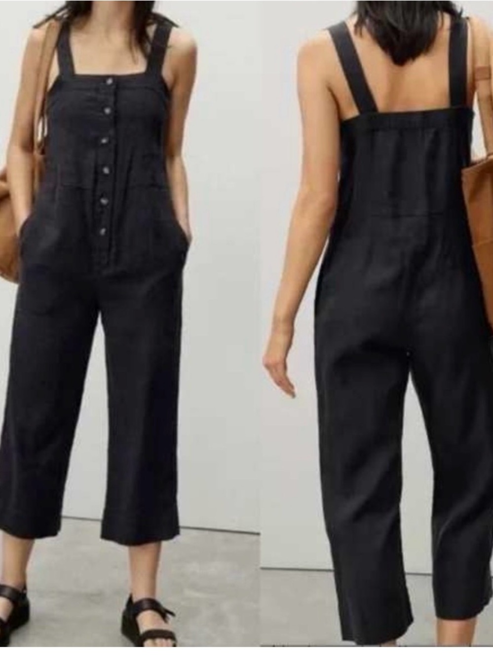 Everlane Black Button-Front Cropped Jumpsuit